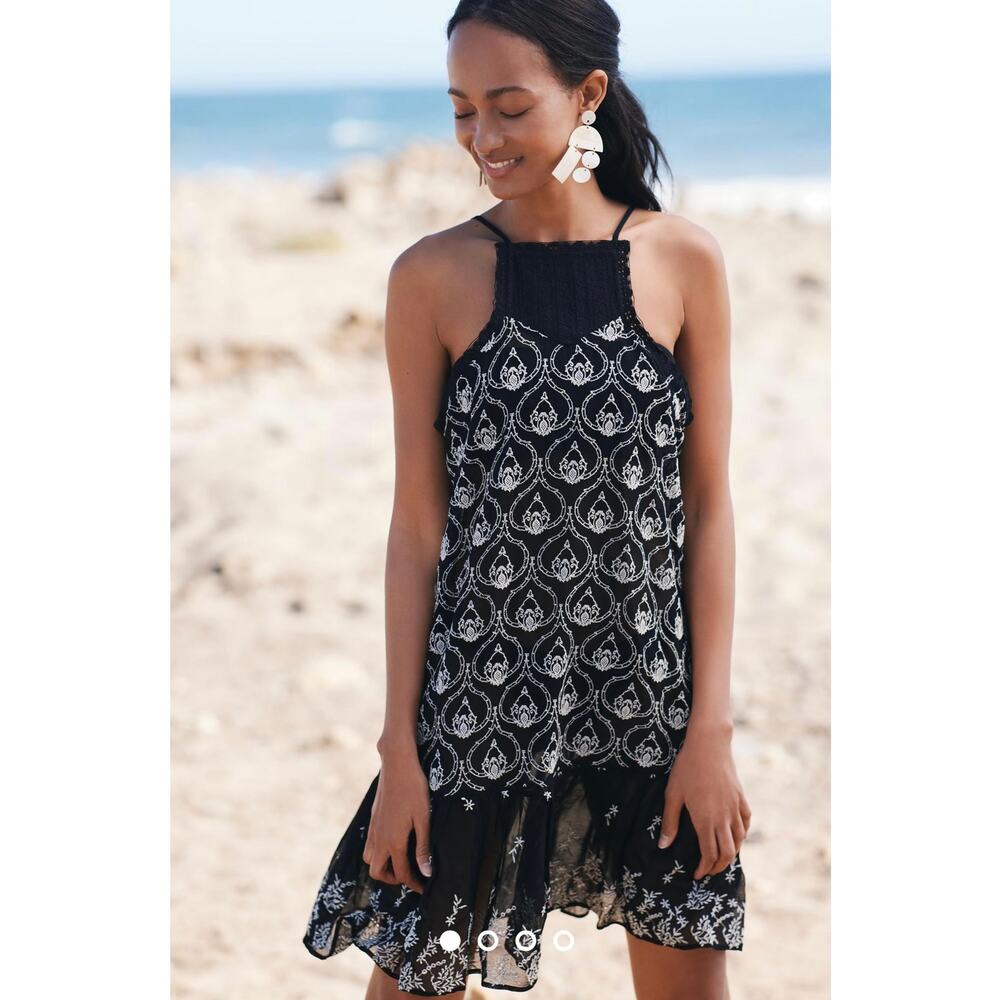 NEW By Anthropologie Women’s Black Sheer Embroidered Mini Dress XS